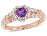 2/5 Carat (ctw) Amethyst Promise Heart Ring 10K Rose Pink Gold with Diamonds